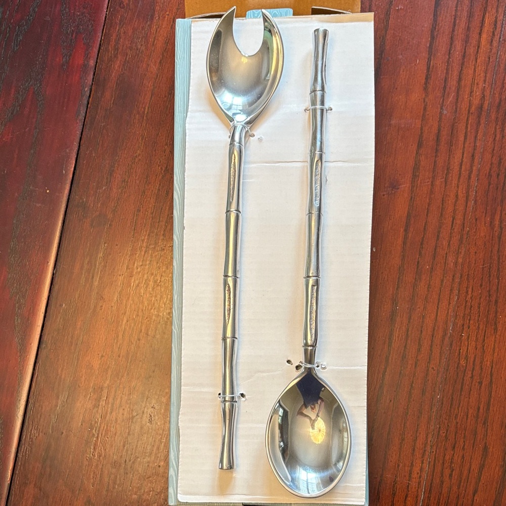Martha Stewart Silver Bamboo-Inspired Salad Serving Set